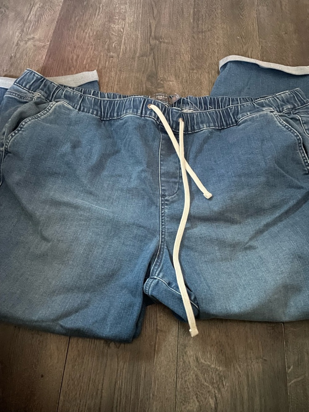 Women’s Blue Drawstring Denim-Style Jogger Jeans